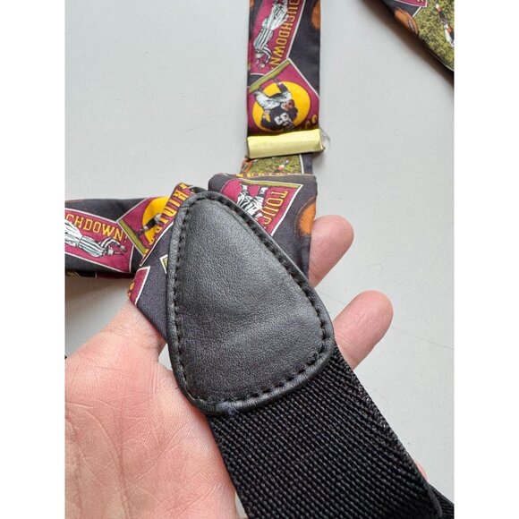 Vintage ADDICTION Football Themed Silk Adjustable Elastic Leather Suspenders - Picture 8 of 11